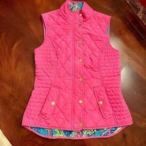 EUC Women's Lilly Pulitzer Blake Quilted Vest Tropical Pink Private Island SMALL